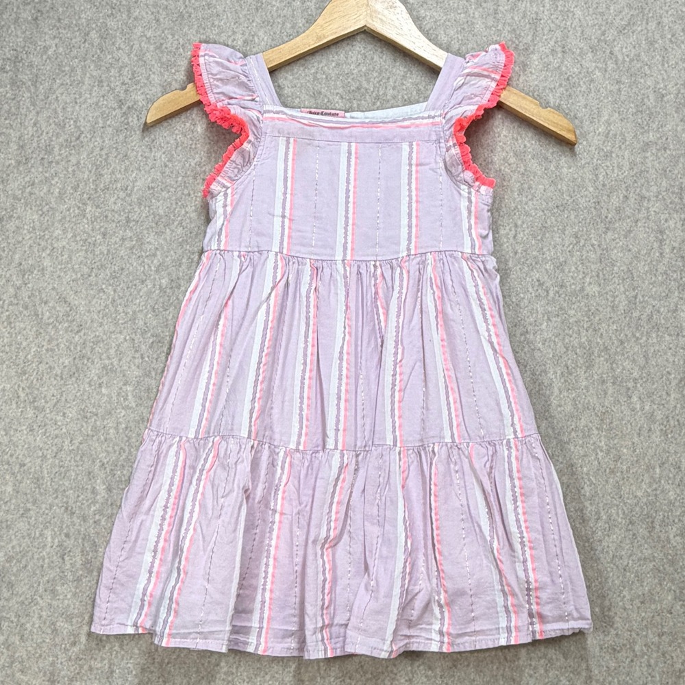 Juicy Couture Girls 6X Pink Boho Preppy Striped Tiered Ruffle Dress